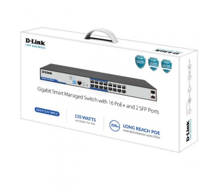 D Link 16 Port 10/100/1000 Base T Poe 250 Smart 2Spf