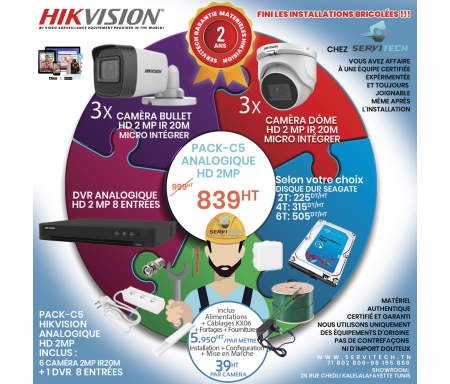 PACK C5 Videosurveillance Analogique HD 2MP