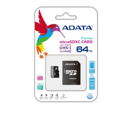 Carte Mémoire ADATA MICRO SDHC 64GB CLASS 10 avec Adaptateur