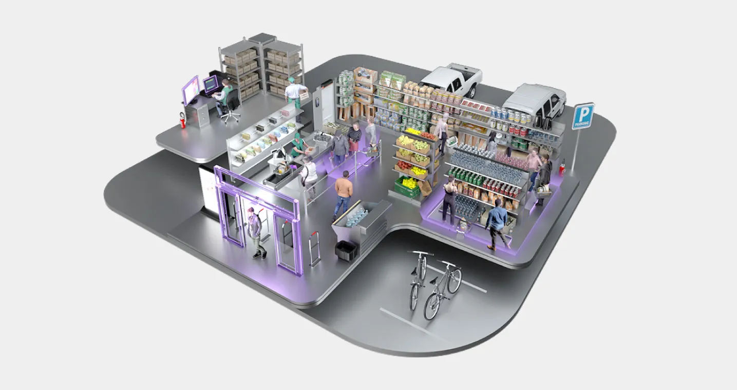 Plan interactif 3D d'un centre commercial sécurisé par Servitech